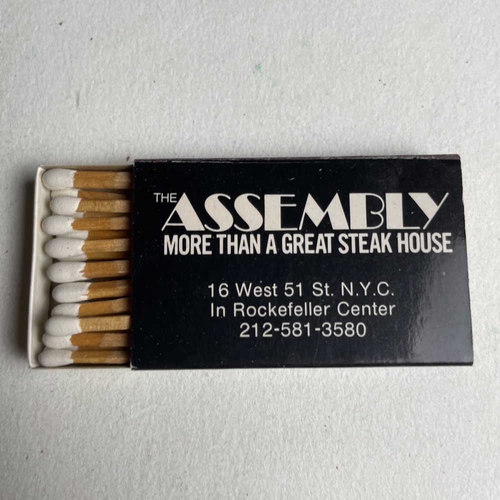 Vintage‎ Matchbook The Assembly Steak House Restaurant New York City Advertising